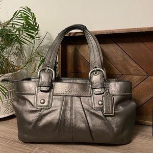 Coach Metallic Silver Gray Leather Soho Hampton Shoulder Bag
